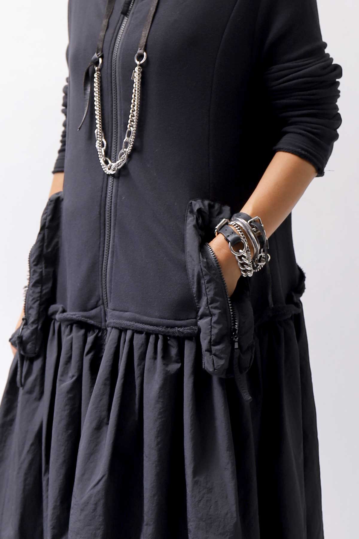 【RUNDHOLZ】 2WAY LIGHT SWEAT&NYLON LONG CARDIGAN DRESS 351 0924_BLACK