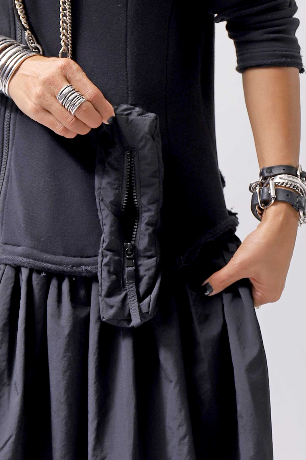 【RUNDHOLZ】 2WAY LIGHT SWEAT&NYLON LONG CARDIGAN DRESS 351 0924_BLACK