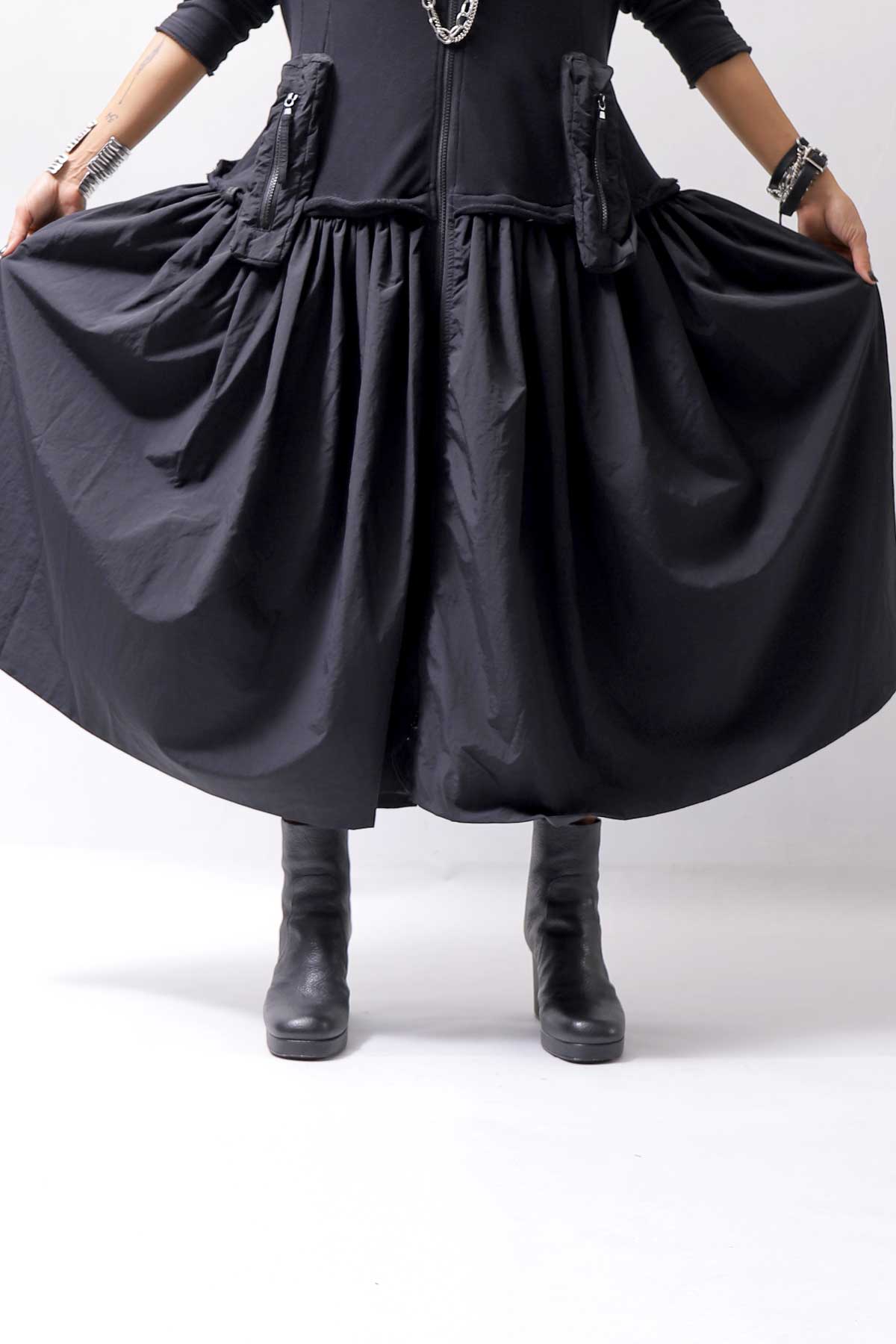 【RUNDHOLZ】 2WAY LIGHT SWEAT&NYLON LONG CARDIGAN DRESS 351 0924_BLACK