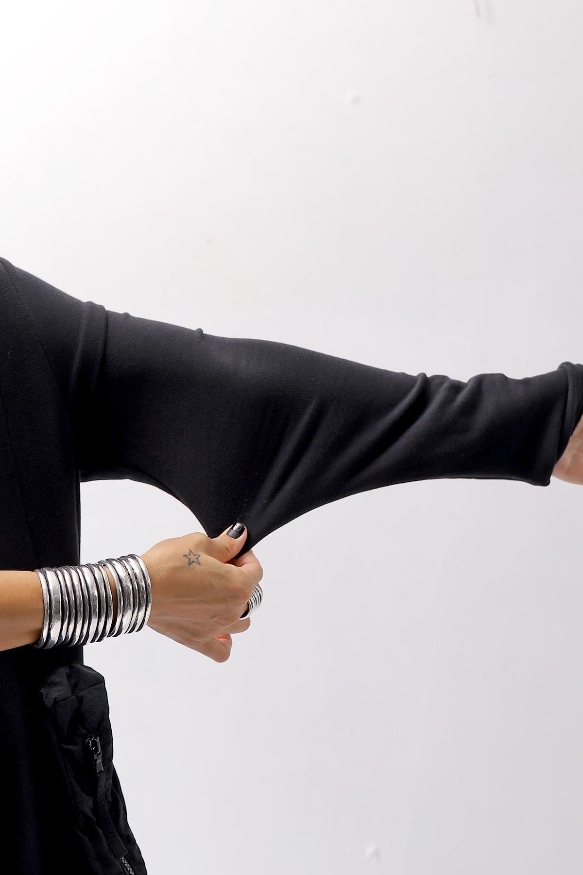 【RUNDHOLZ】 2WAY LIGHT SWEAT&NYLON LONG CARDIGAN DRESS 351 0924_BLACK