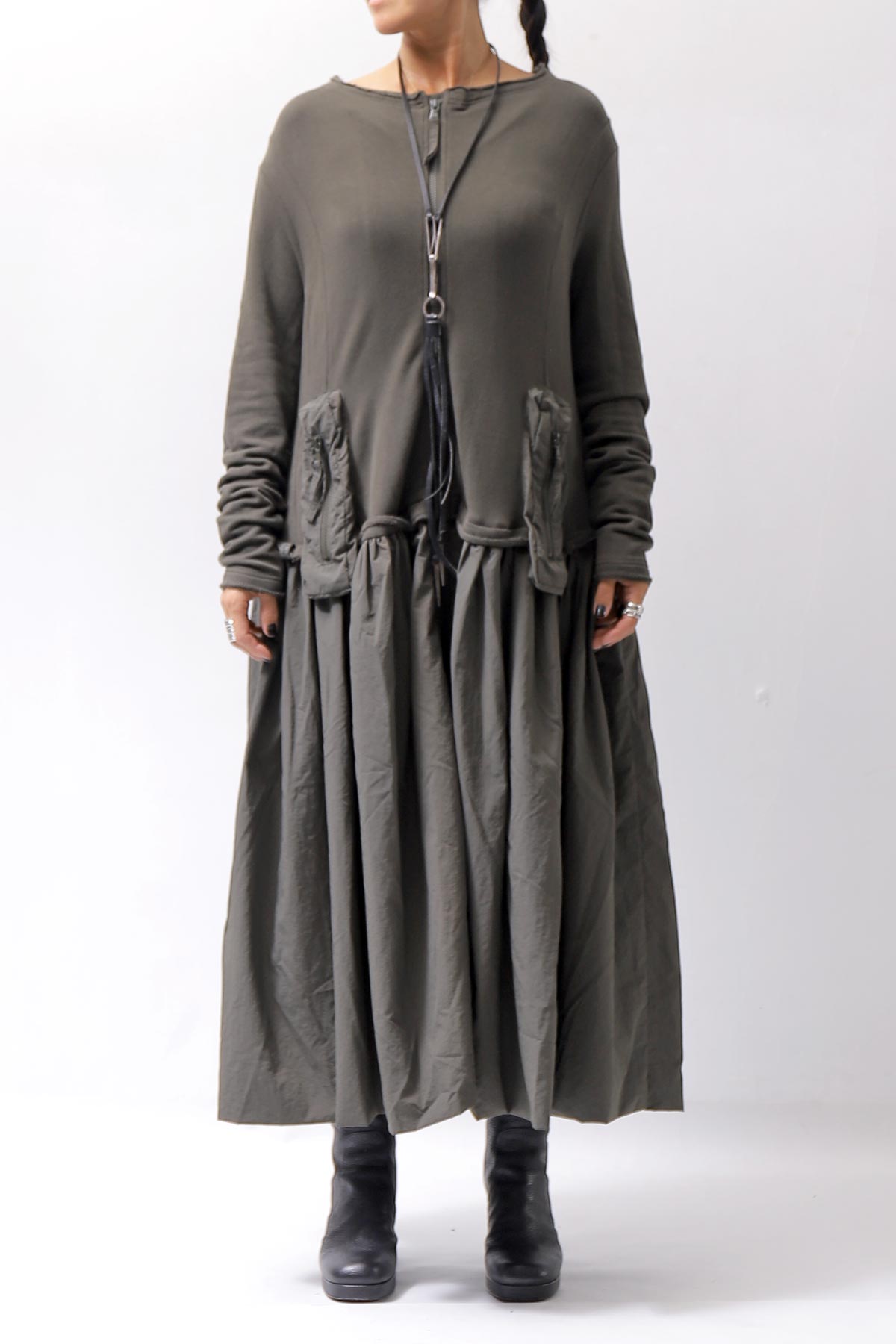 【RUNDHOLZ】 2WAY LIGHT SWEAT&NYLON LONG CARDIGAN DRESS 351 0924_JUNGLE