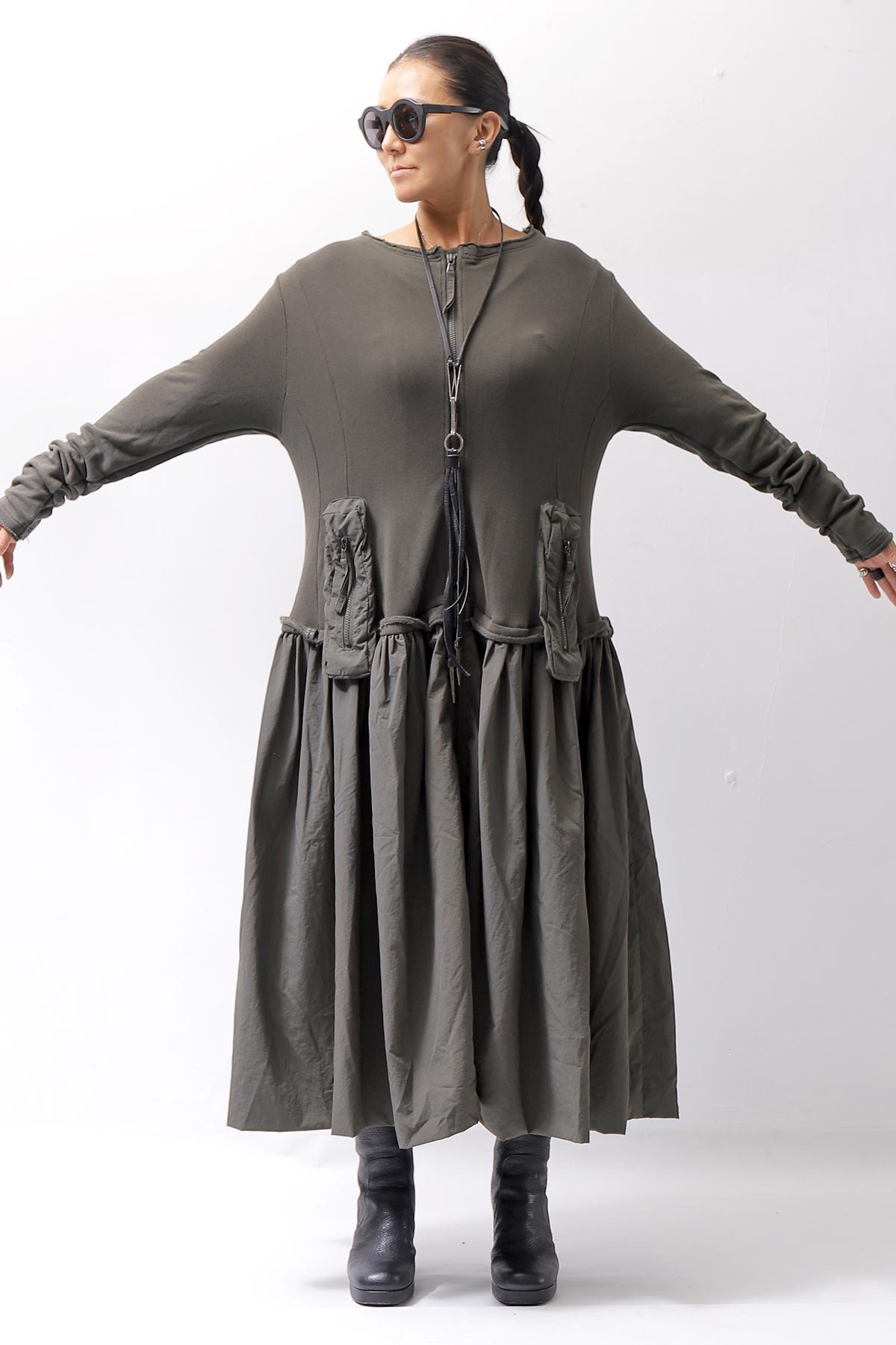 【RUNDHOLZ】 2WAY LIGHT SWEAT&NYLON LONG CARDIGAN DRESS 351 0924_JUNGLE