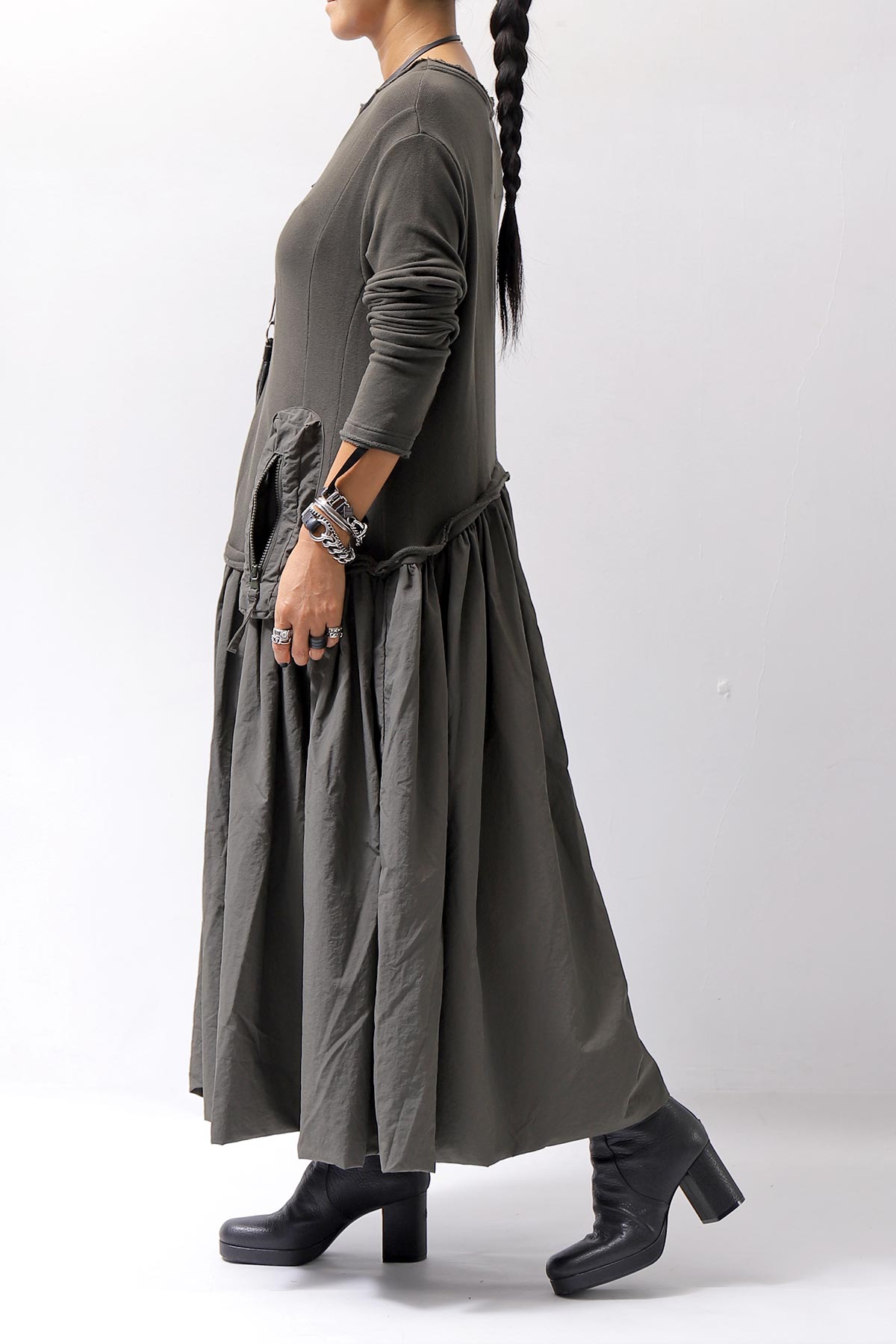 【RUNDHOLZ】 2WAY LIGHT SWEAT&NYLON LONG CARDIGAN DRESS 351 0924_JUNGLE