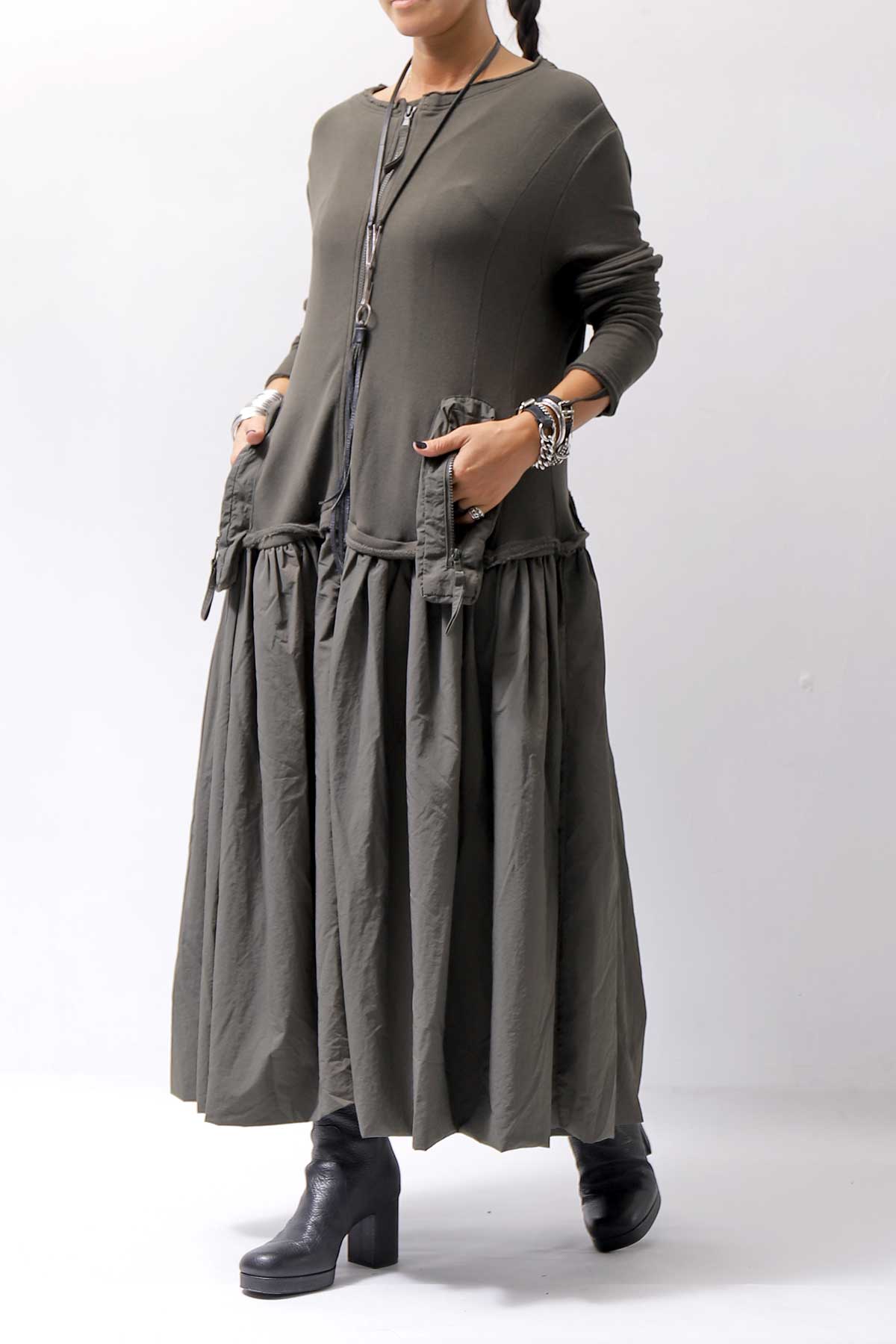 【RUNDHOLZ】 2WAY LIGHT SWEAT&NYLON LONG CARDIGAN DRESS 351 0924_JUNGLE