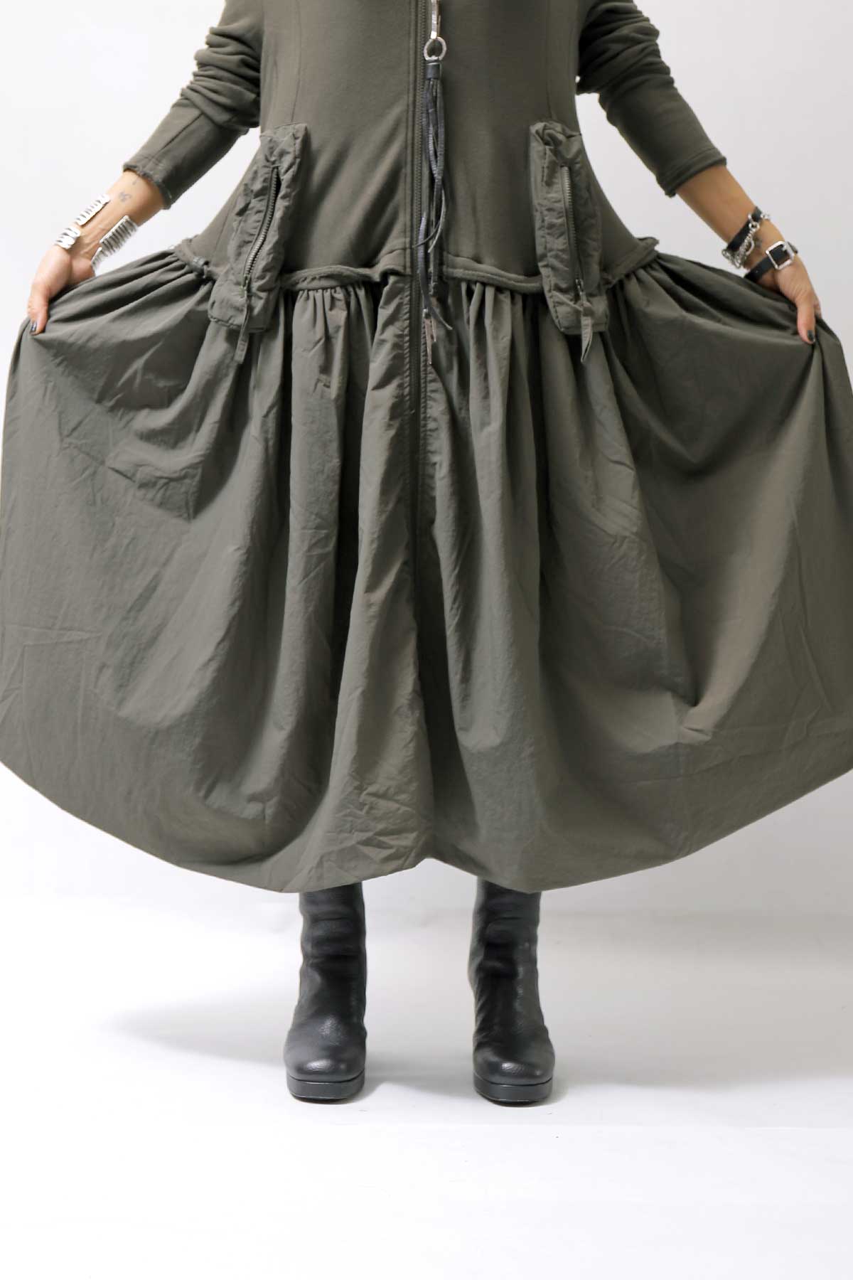 【RUNDHOLZ】 2WAY LIGHT SWEAT&NYLON LONG CARDIGAN DRESS 351 0924_JUNGLE