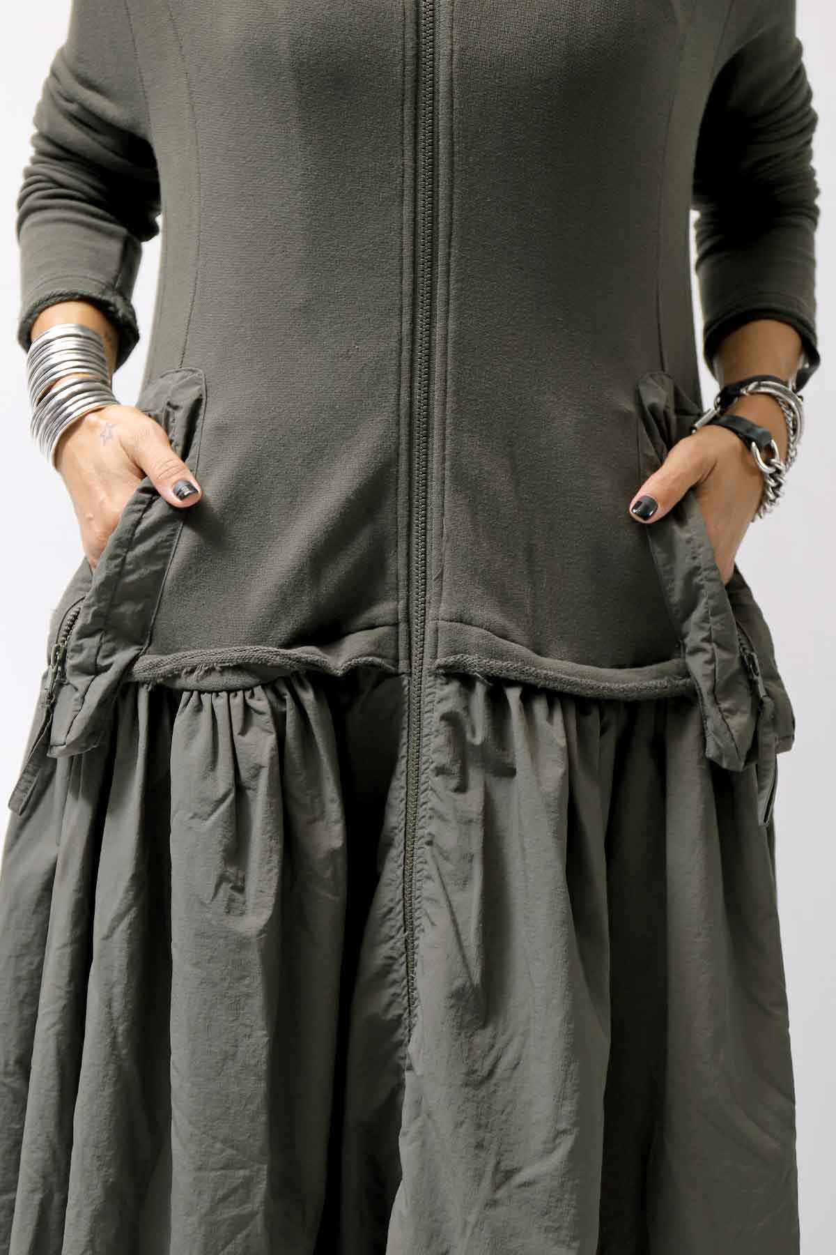 【RUNDHOLZ】 2WAY LIGHT SWEAT&NYLON LONG CARDIGAN DRESS 351 0924_JUNGLE