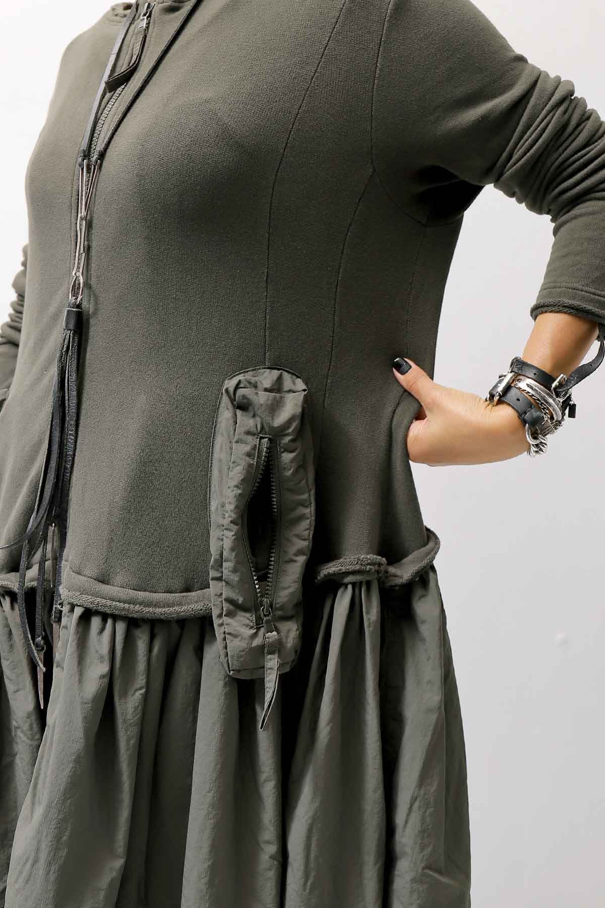 【RUNDHOLZ】 2WAY LIGHT SWEAT&NYLON LONG CARDIGAN DRESS 351 0924_JUNGLE