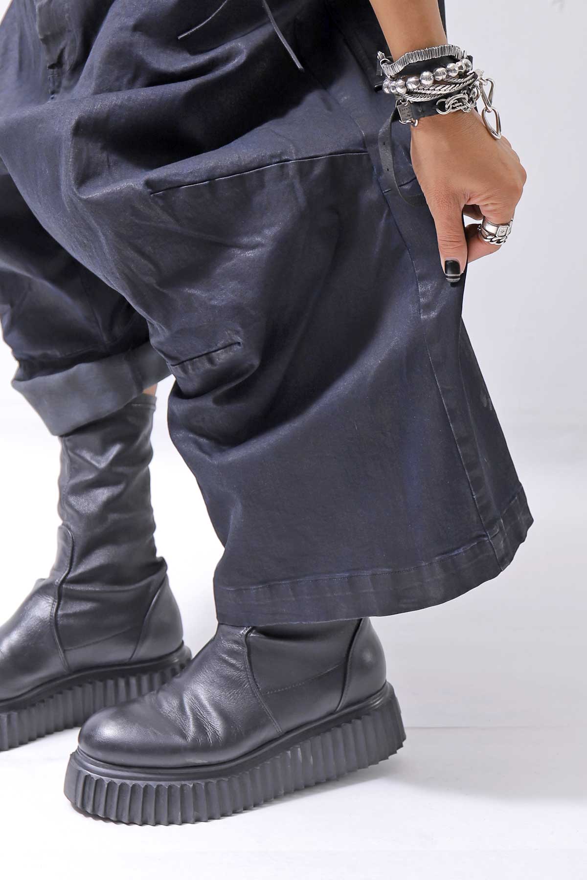 【RUNDHOLZ】 DENIM GLOSS WIDE SARRUEL PANTS 206_INDIGO BLACK GLOSS