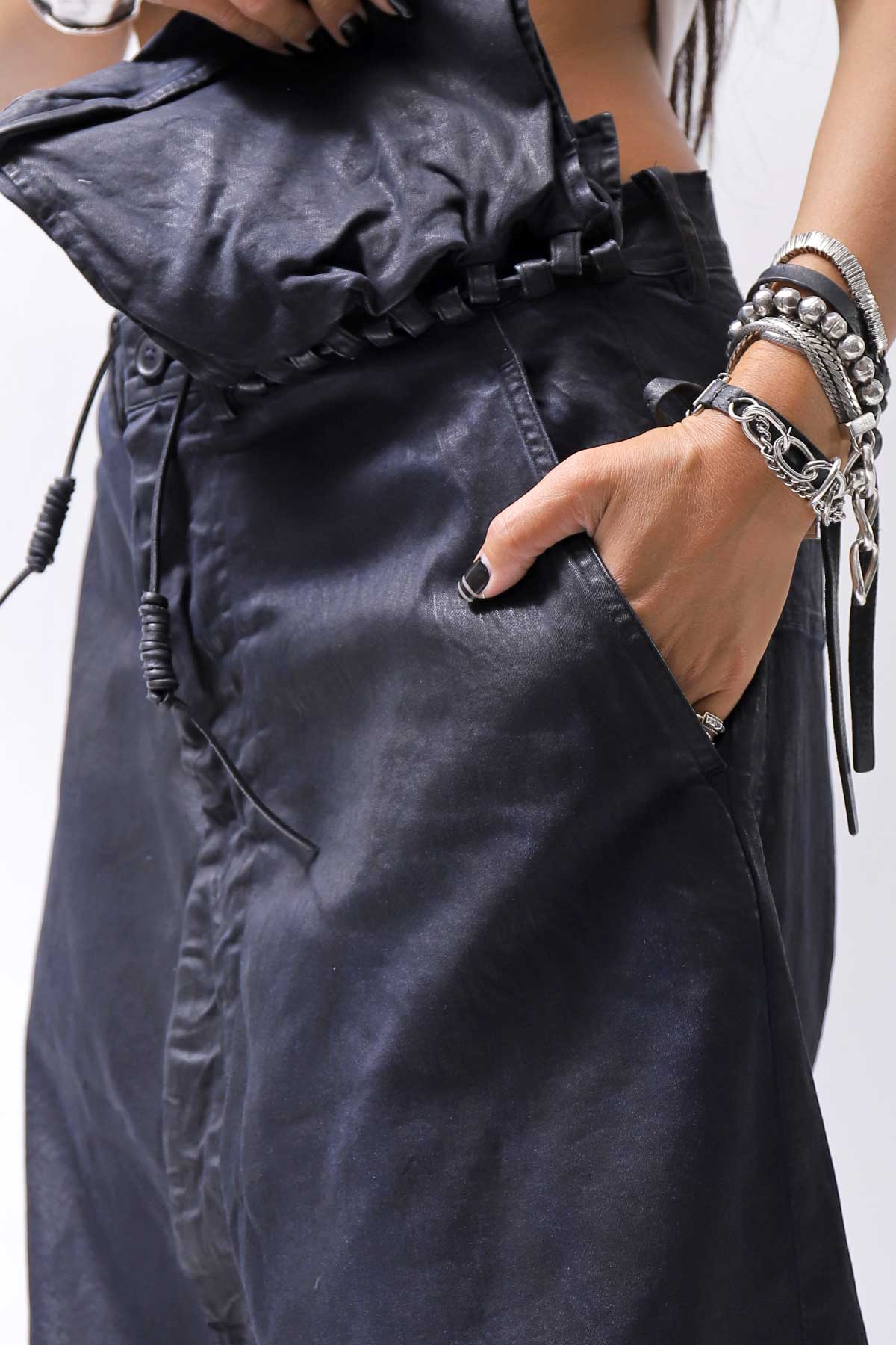 【RUNDHOLZ】 DENIM GLOSS WIDE SARRUEL PANTS 206_INDIGO BLACK GLOSS