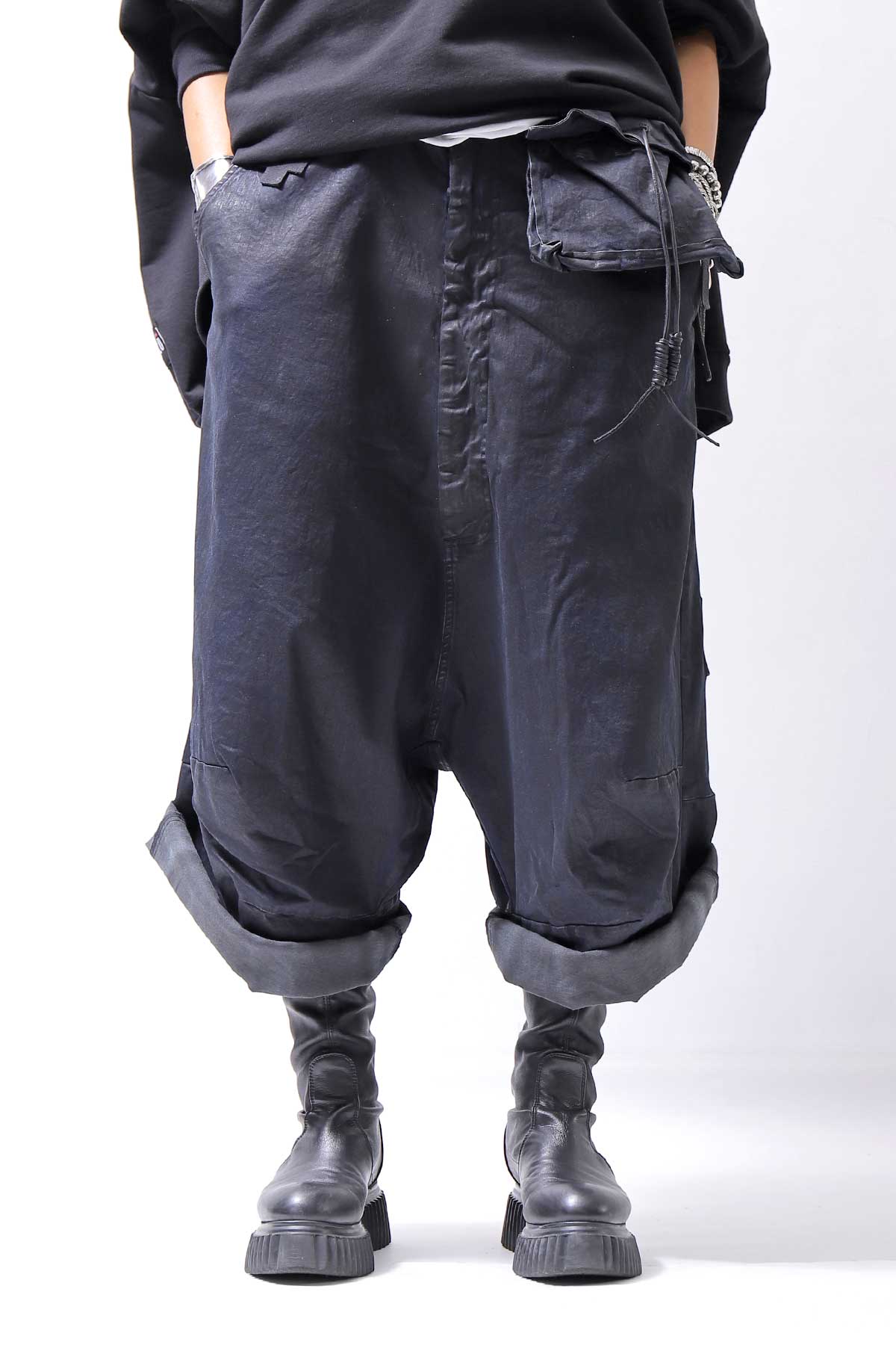 【RUNDHOLZ】 DENIM GLOSS WIDE SARRUEL PANTS 206_INDIGO BLACK GLOSS