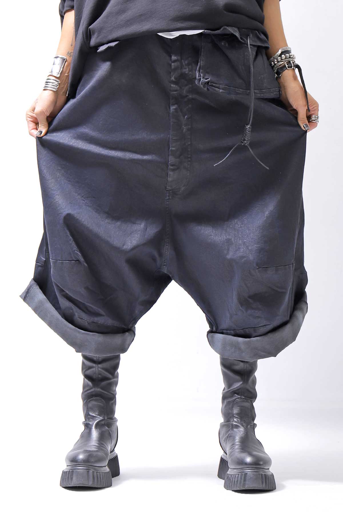 【RUNDHOLZ】 DENIM GLOSS WIDE SARRUEL PANTS 206_INDIGO BLACK GLOSS