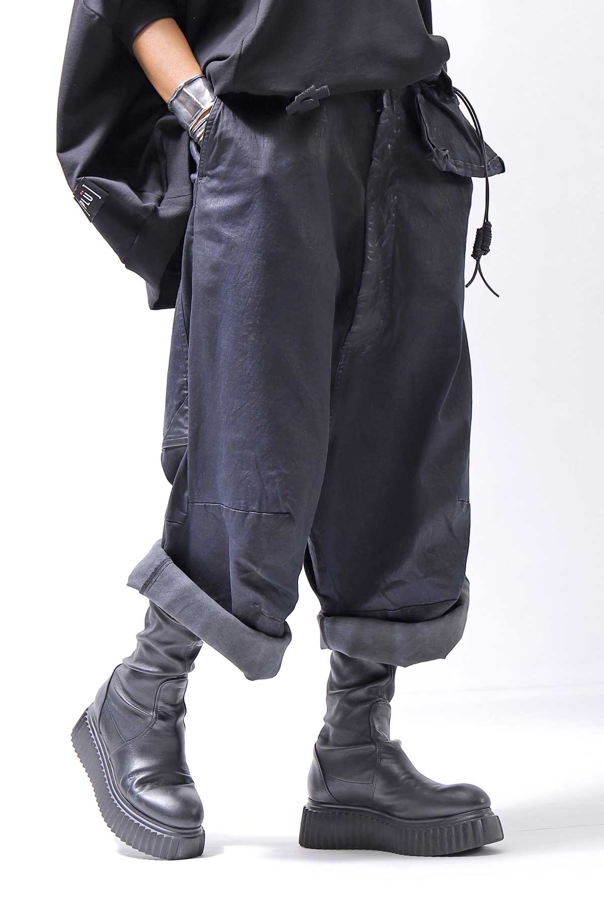 【RUNDHOLZ】 DENIM GLOSS WIDE SARRUEL PANTS 206_INDIGO BLACK GLOSS