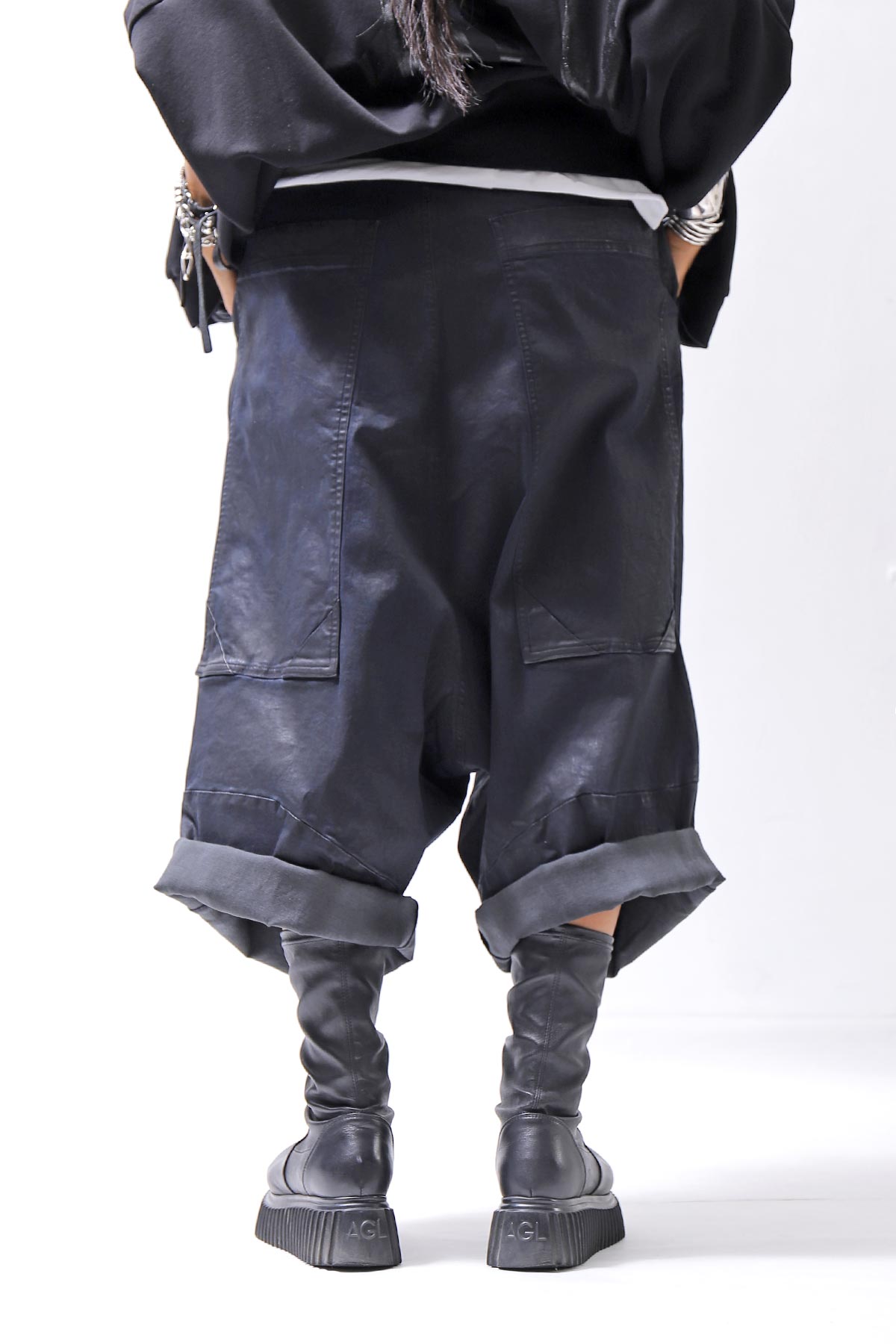 【RUNDHOLZ】 DENIM GLOSS WIDE SARRUEL PANTS 206_INDIGO BLACK GLOSS
