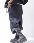 【RUNDHOLZ】 DENIM GLOSS WIDE SARRUEL PANTS 206_INDIGO BLACK GLOSS