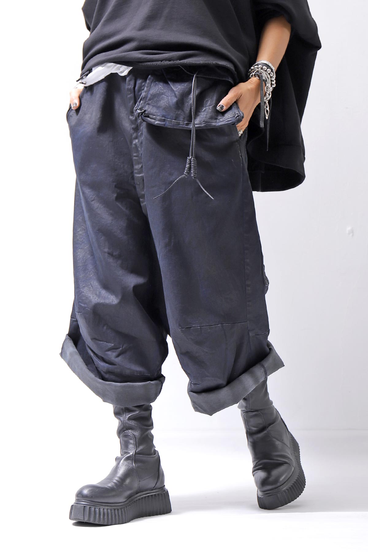 【RUNDHOLZ】 DENIM GLOSS WIDE SARRUEL PANTS 206_INDIGO BLACK GLOSS