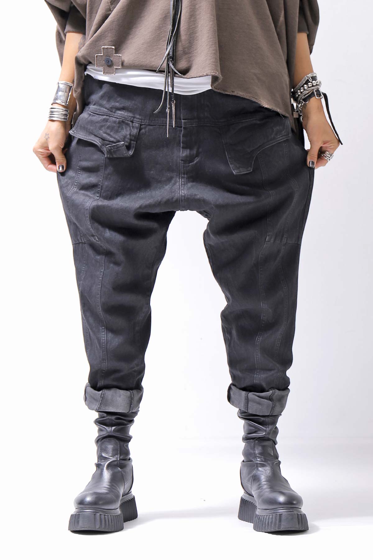 【RUNDHOLZ】 DENIM GLOSS SARRUEL PANTS 103_BLACK GLOSS