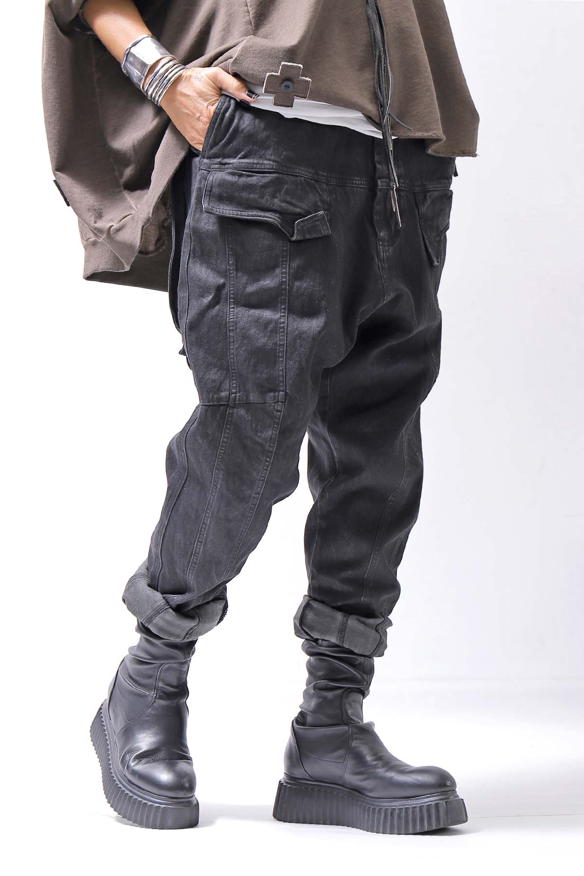 【RUNDHOLZ】 DENIM GLOSS SARRUEL PANTS 103_BLACK GLOSS
