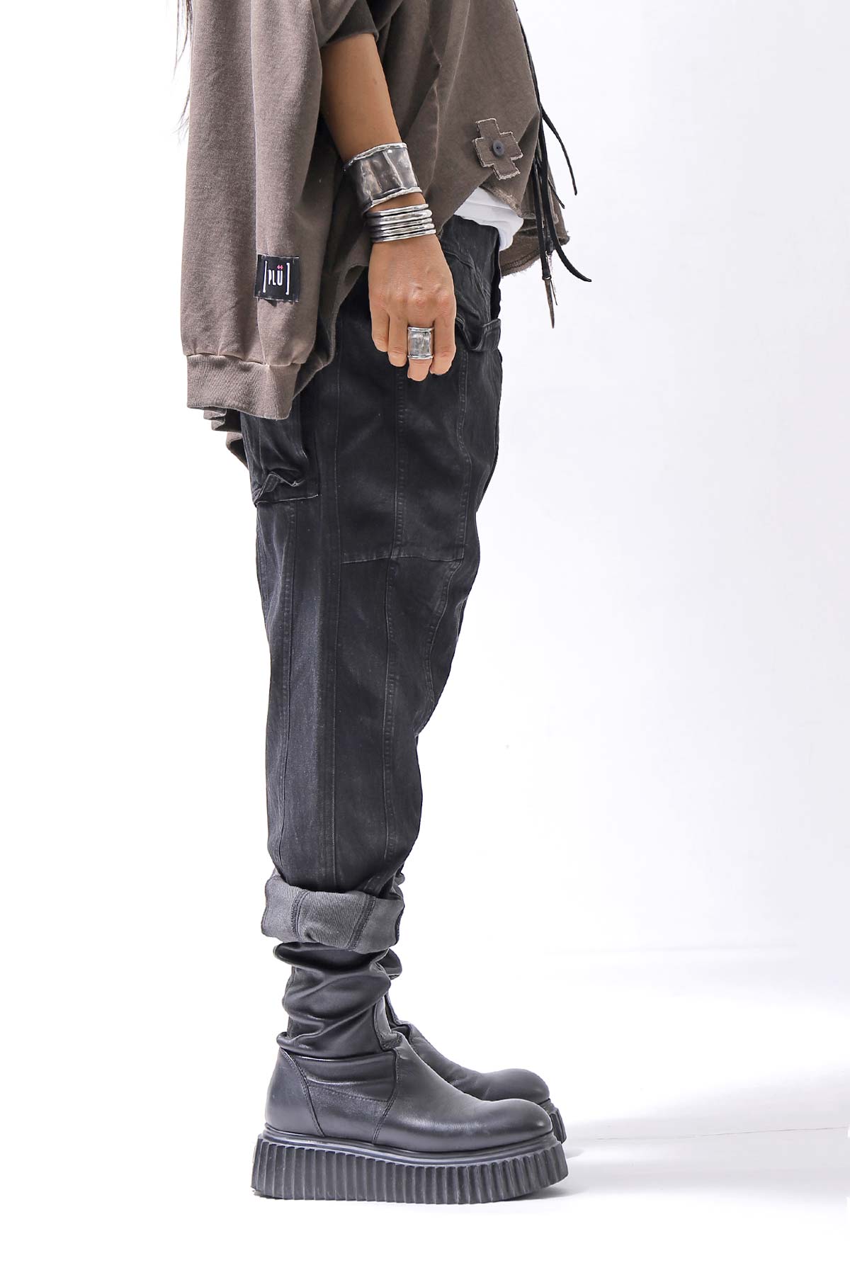 【RUNDHOLZ】 DENIM GLOSS SARRUEL PANTS 103_BLACK GLOSS