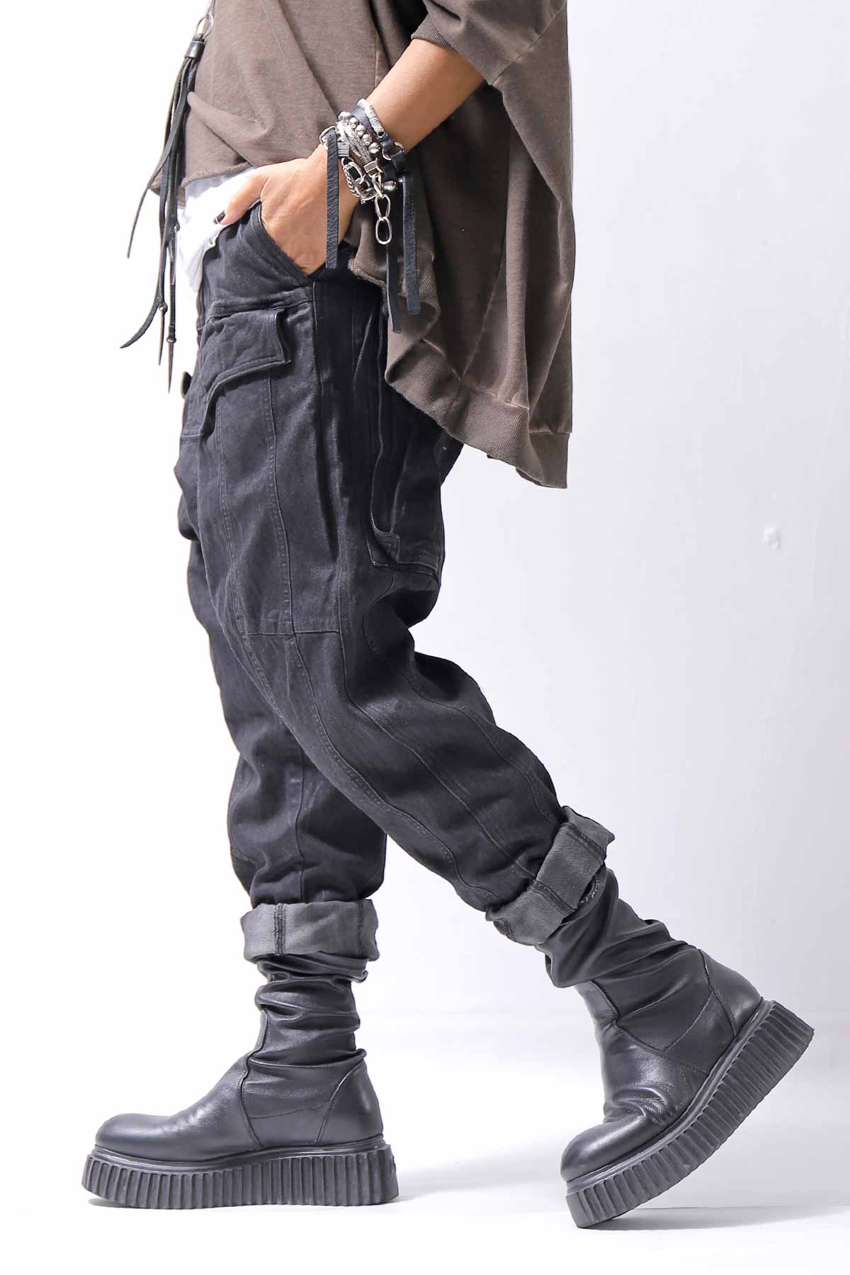 【RUNDHOLZ】 DENIM GLOSS SARRUEL PANTS 103_BLACK GLOSS