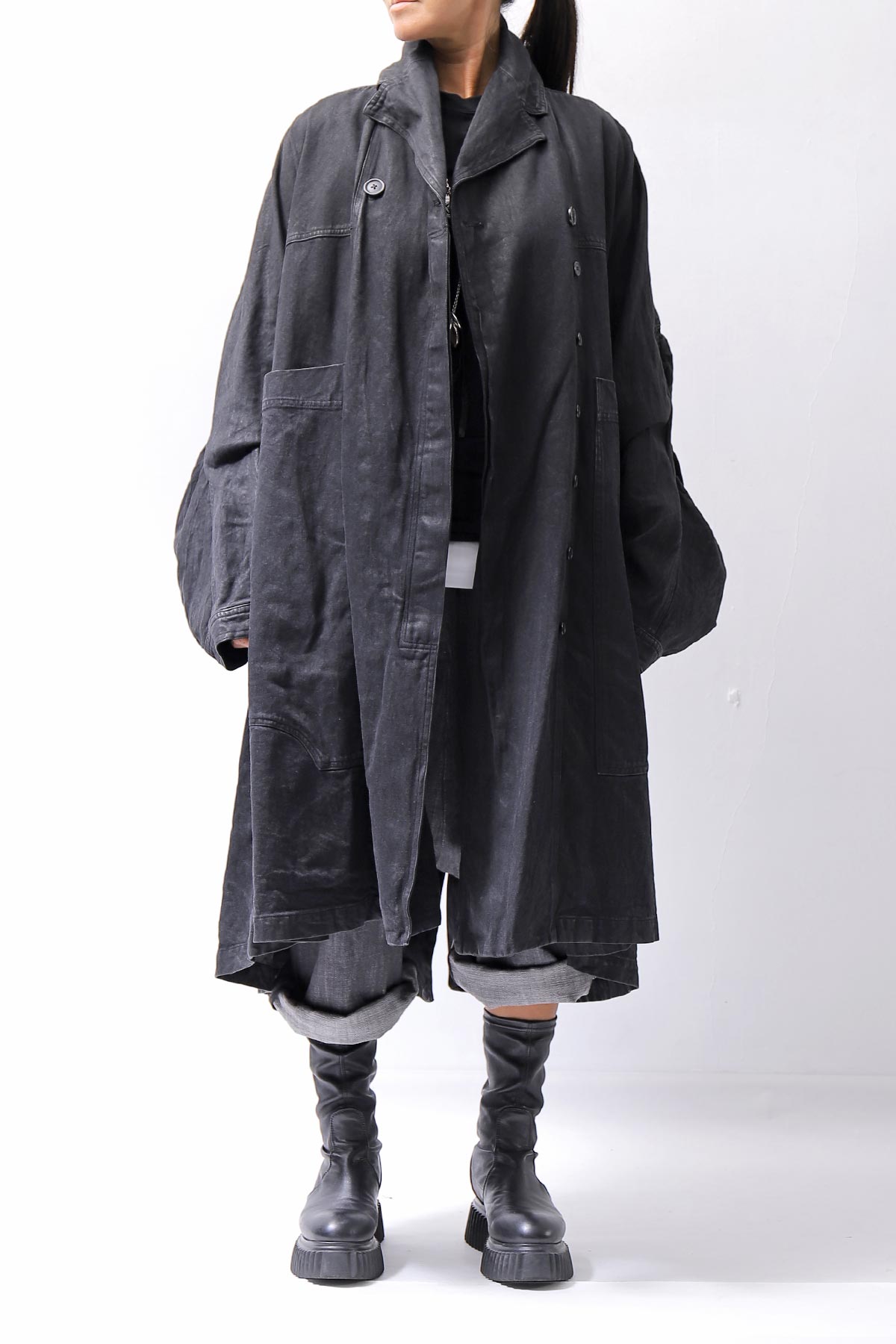 【RUNDHOLZ】 DENIM GLOSS OVERSIZED LIGHT COAT 103_BLACK GLOSS