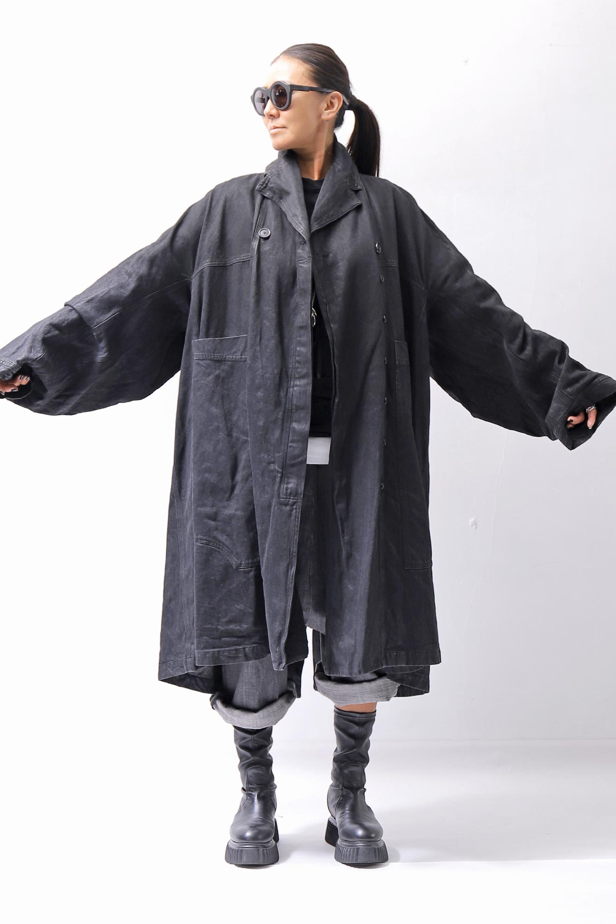 【RUNDHOLZ】 DENIM GLOSS OVERSIZED LIGHT COAT 103_BLACK GLOSS