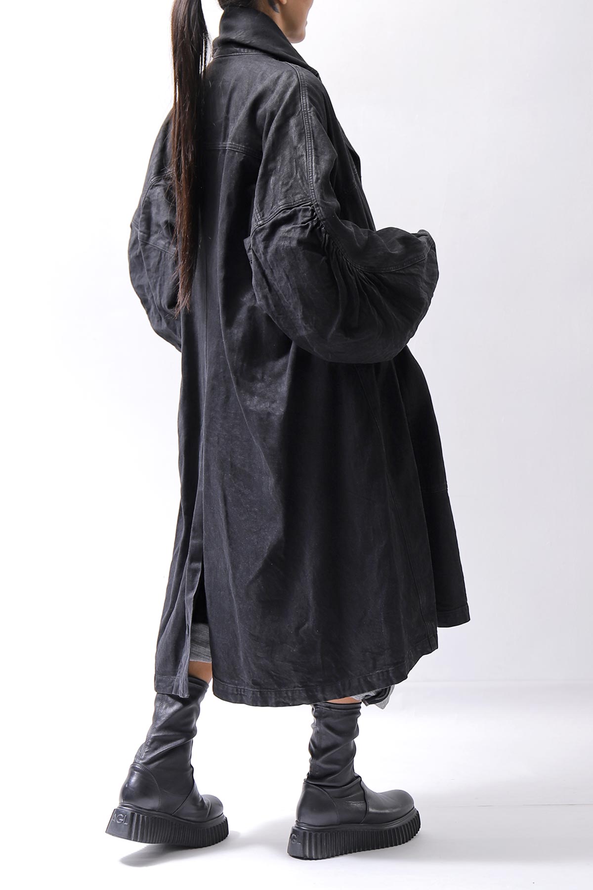 【RUNDHOLZ】 DENIM GLOSS OVERSIZED LIGHT COAT 103_BLACK GLOSS