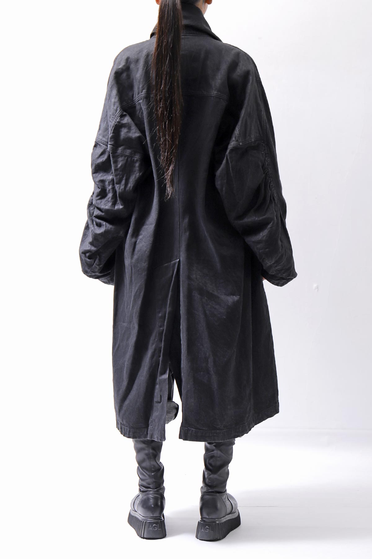 【RUNDHOLZ】 DENIM GLOSS OVERSIZED LIGHT COAT 103_BLACK GLOSS