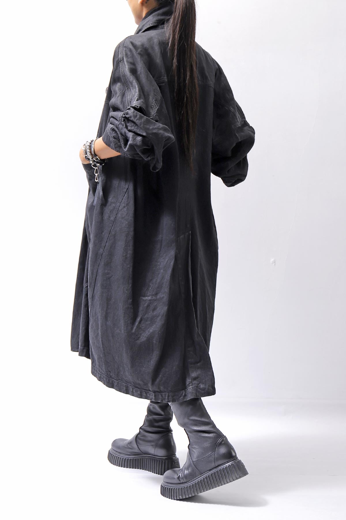 【RUNDHOLZ】 DENIM GLOSS OVERSIZED LIGHT COAT 103_BLACK GLOSS