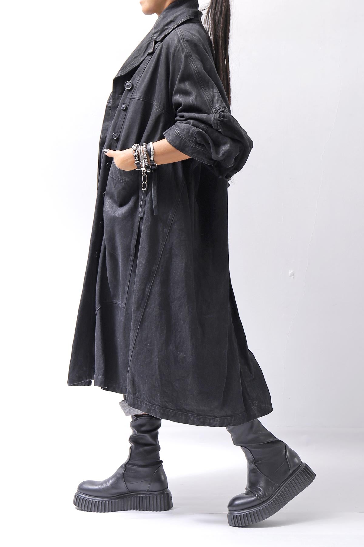 【RUNDHOLZ】 DENIM GLOSS OVERSIZED LIGHT COAT 103_BLACK GLOSS