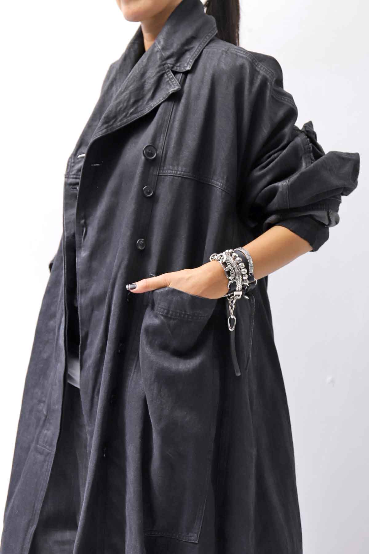 【RUNDHOLZ】 DENIM GLOSS OVERSIZED LIGHT COAT 103_BLACK GLOSS