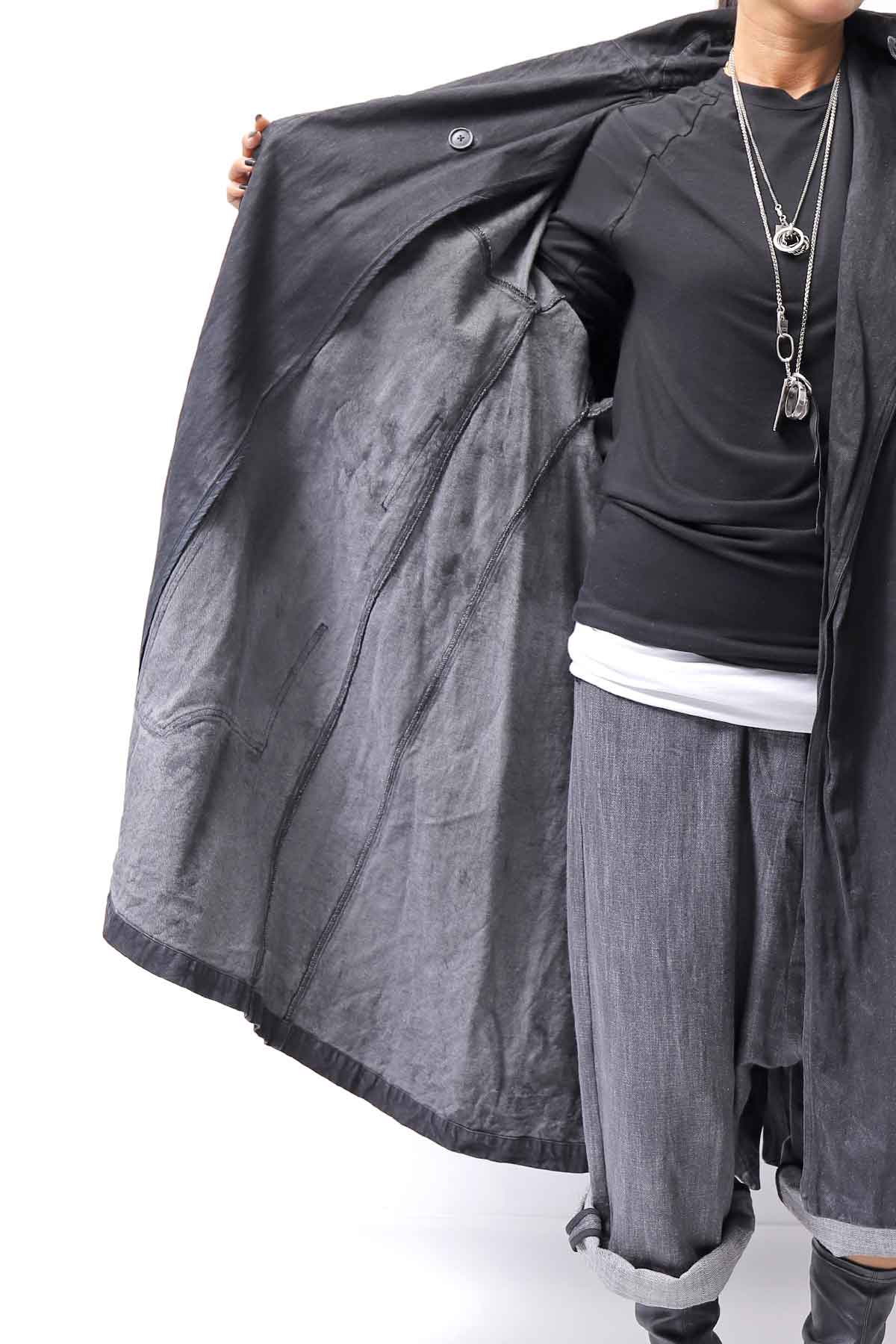 【RUNDHOLZ】 DENIM GLOSS OVERSIZED LIGHT COAT 103_BLACK GLOSS