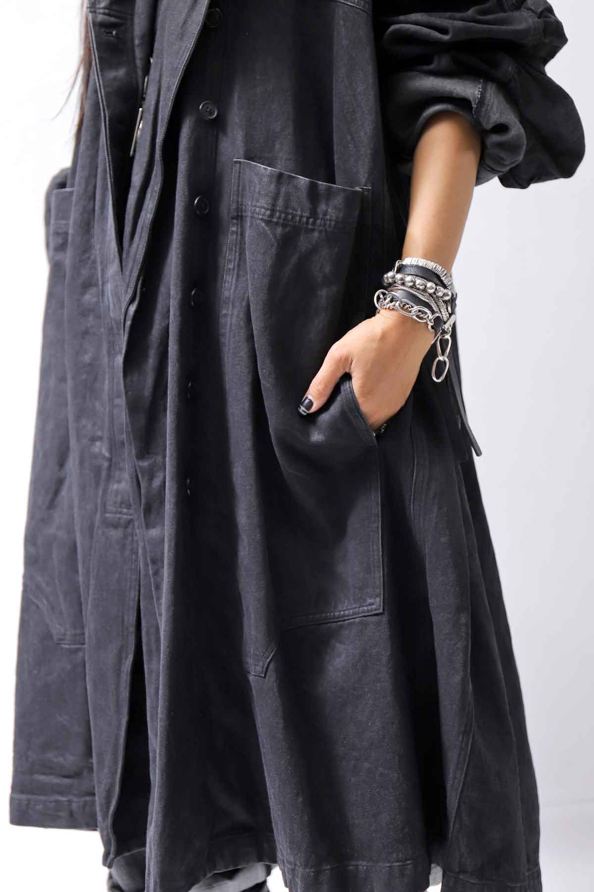 【RUNDHOLZ】 DENIM GLOSS OVERSIZED LIGHT COAT 103_BLACK GLOSS