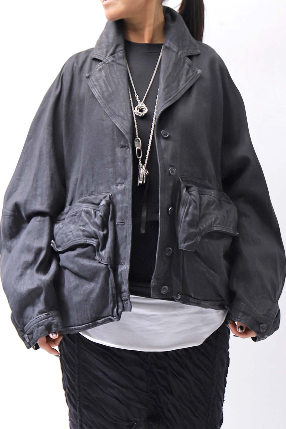 【RUNDHOLZ】 DENIM GLOSS DOLMAN SLEEVE JACKET 103_BLACK GLOSS