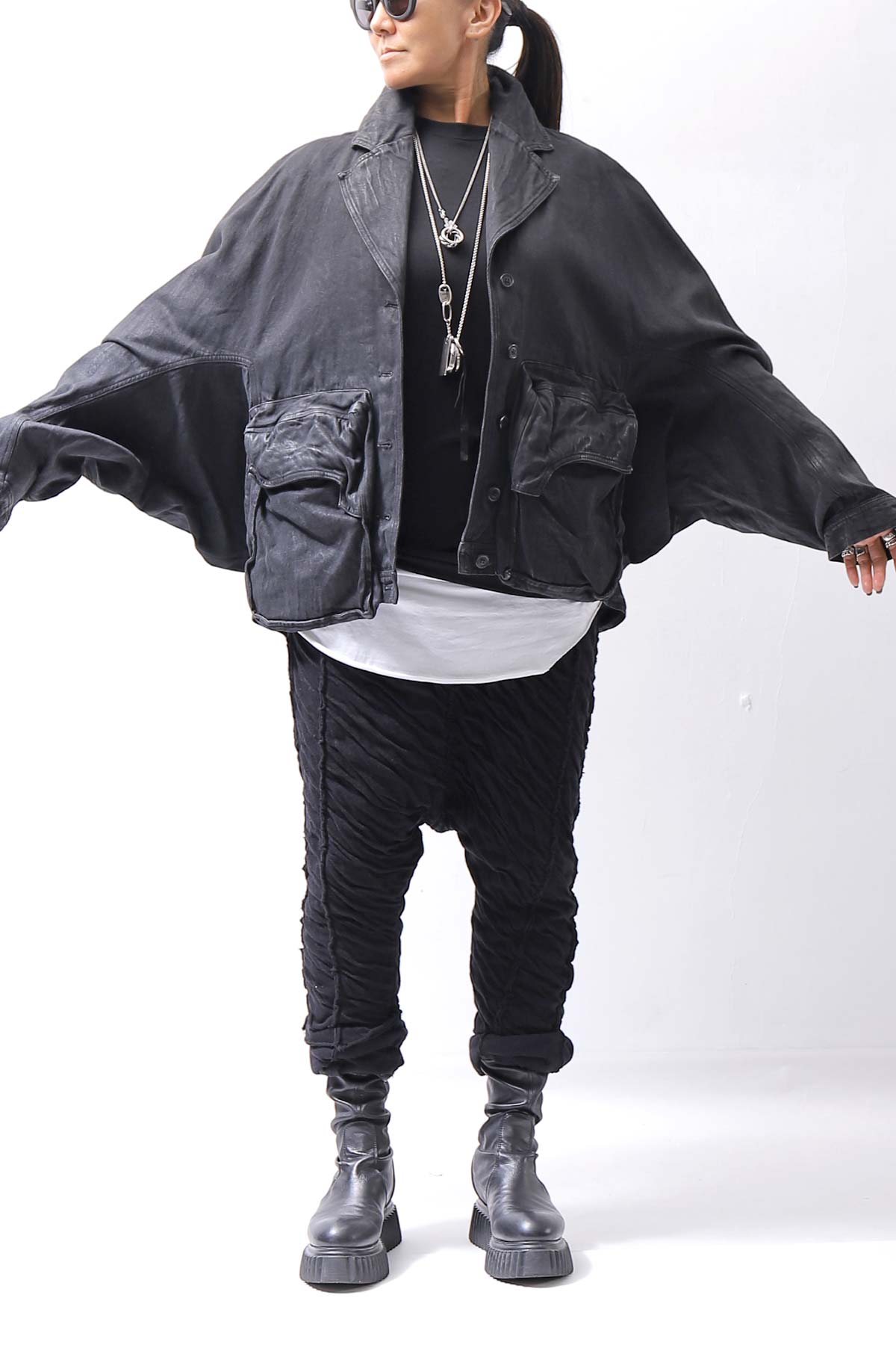 【RUNDHOLZ】 DENIM GLOSS DOLMAN SLEEVE JACKET 103_BLACK GLOSS