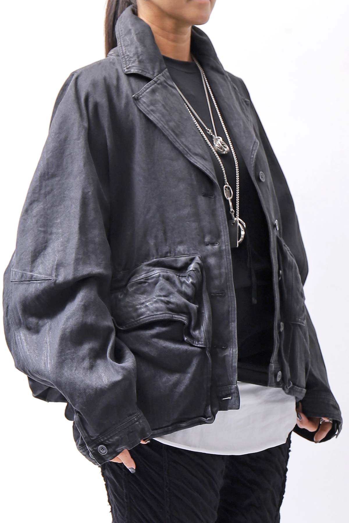 【RUNDHOLZ】 DENIM GLOSS DOLMAN SLEEVE JACKET 103_BLACK GLOSS