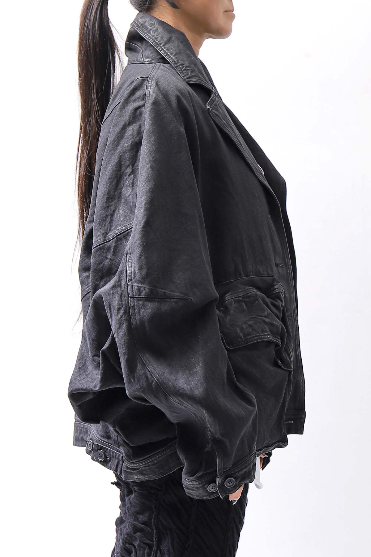 【RUNDHOLZ】 DENIM GLOSS DOLMAN SLEEVE JACKET 103_BLACK GLOSS