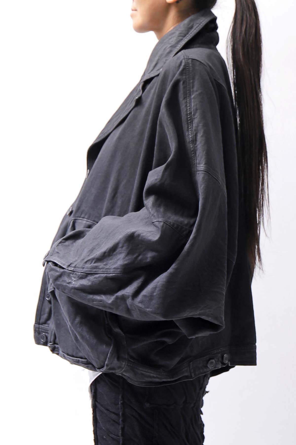 【RUNDHOLZ】 DENIM GLOSS DOLMAN SLEEVE JACKET 103_BLACK GLOSS