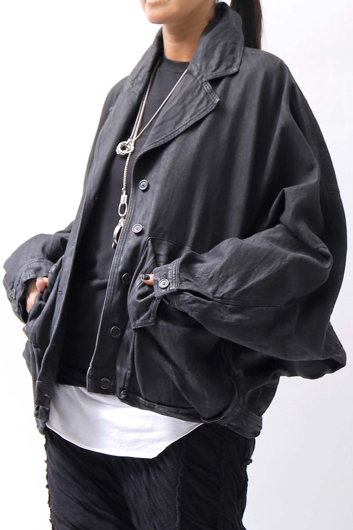 【RUNDHOLZ】 DENIM GLOSS DOLMAN SLEEVE JACKET 103_BLACK GLOSS