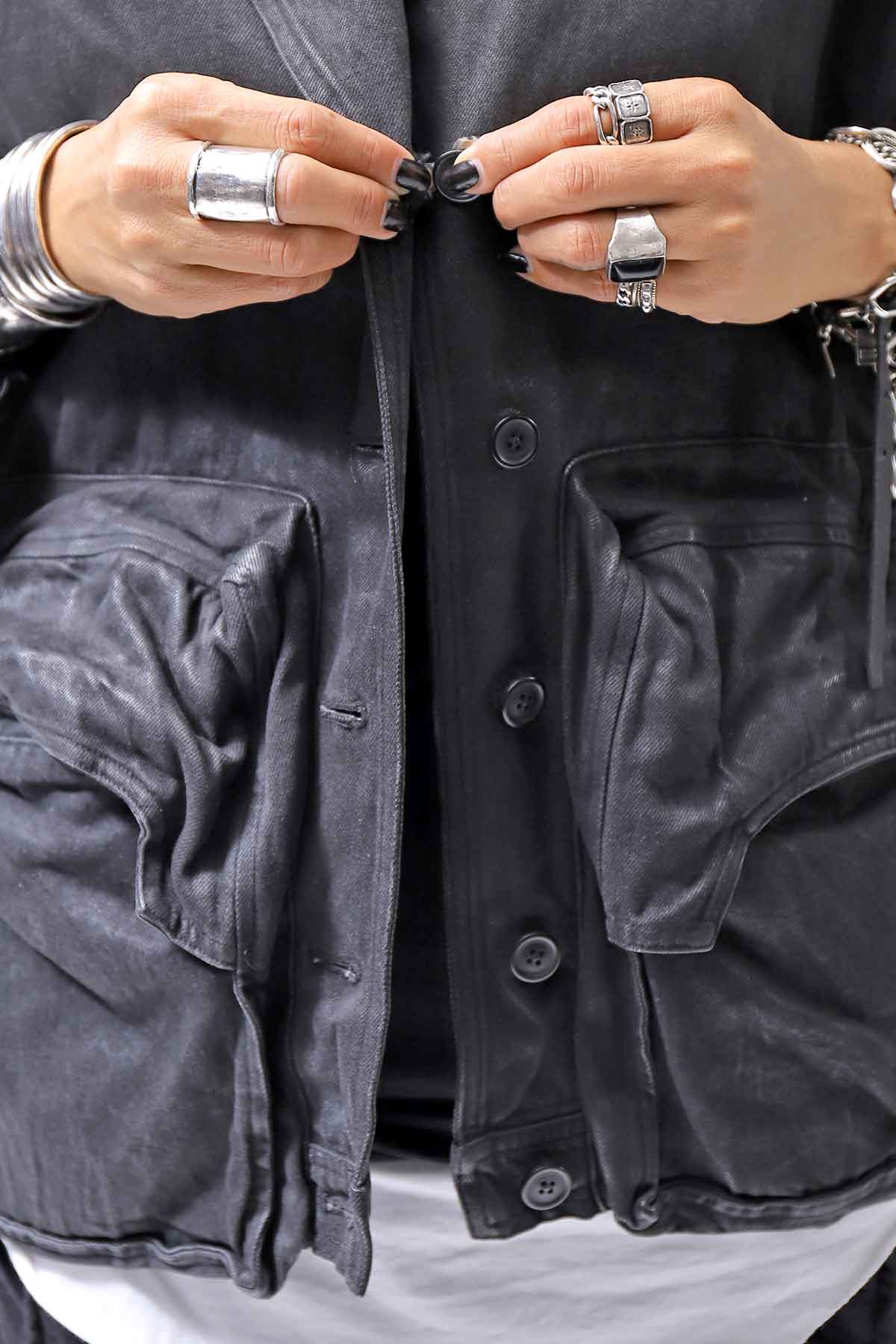 【RUNDHOLZ】 DENIM GLOSS DOLMAN SLEEVE JACKET 103_BLACK GLOSS