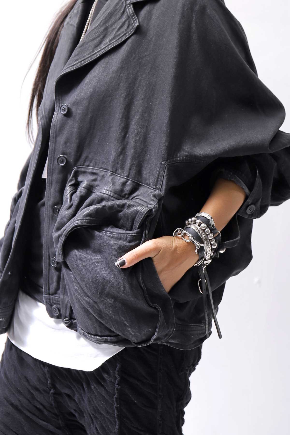 【RUNDHOLZ】 DENIM GLOSS DOLMAN SLEEVE JACKET 103_BLACK GLOSS