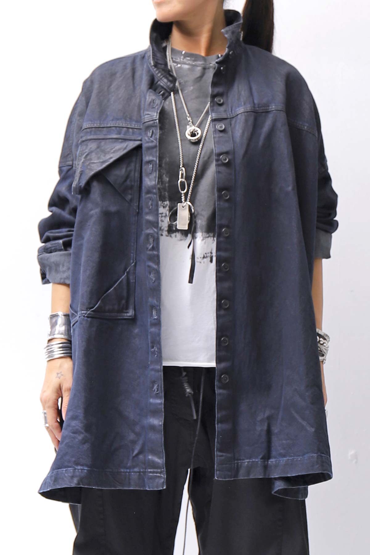 【RUNDHOLZ】 DENIM GLOSS OVER SIZED SHIRT 203_INDIGO BLACK GLOSS