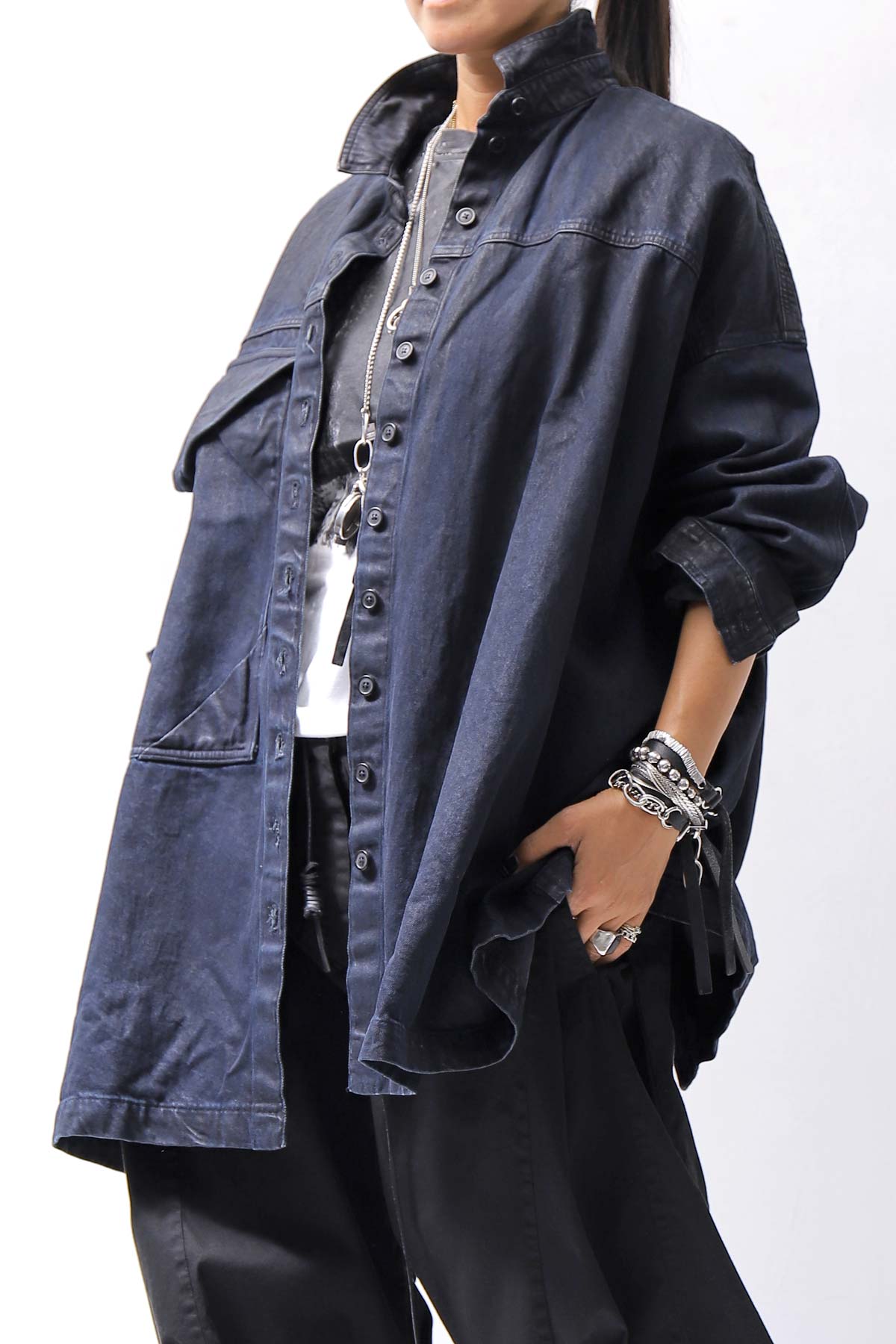 【RUNDHOLZ】 DENIM GLOSS OVER SIZED SHIRT 203_INDIGO BLACK GLOSS