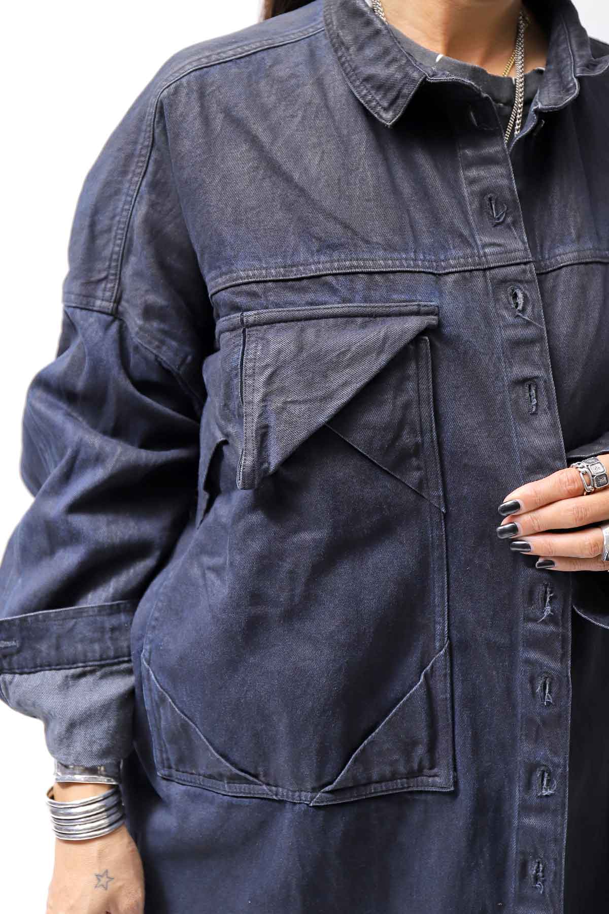 【RUNDHOLZ】 DENIM GLOSS OVER SIZED SHIRT 203_INDIGO BLACK GLOSS