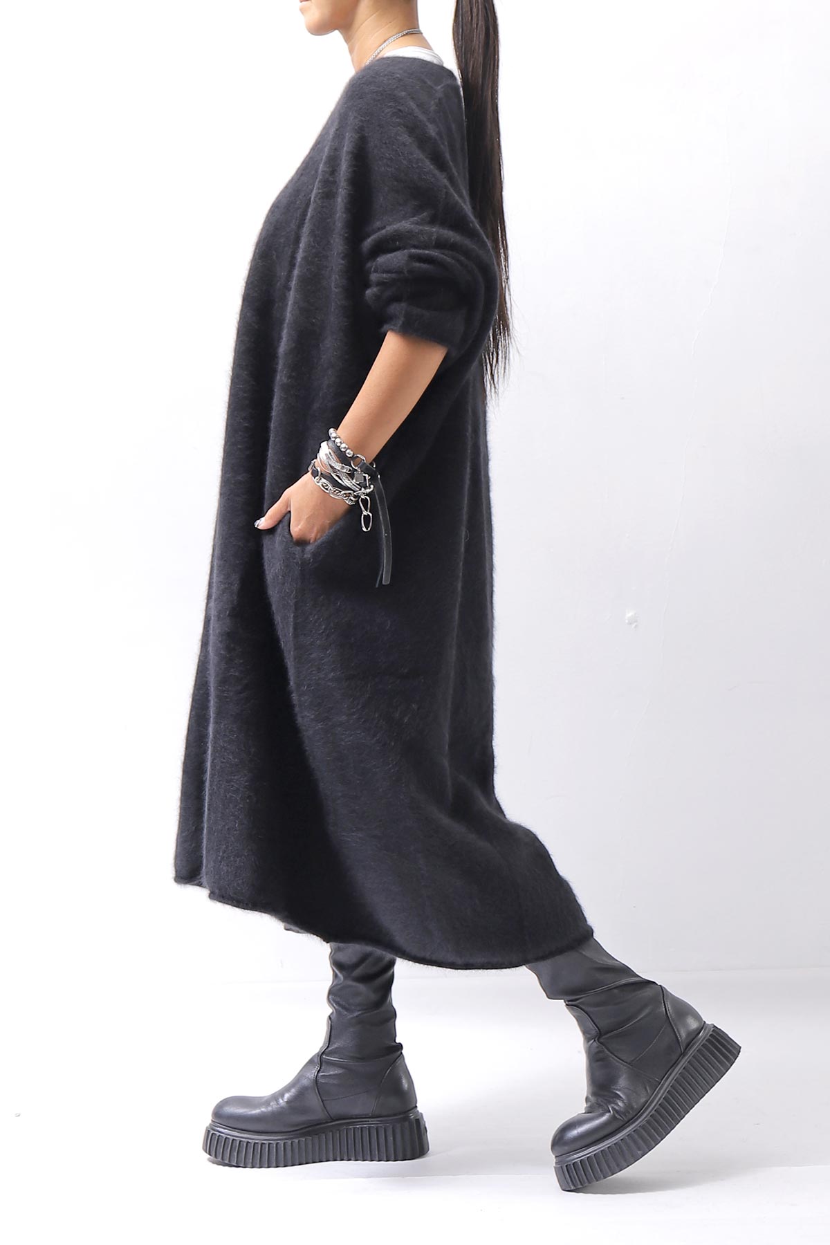 【RUNDHOLZ】 RACCOON COCOON KNIT DRESS_BLACK