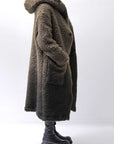【NOSTRASANTISSIMA】 UNISEX VIRGIN BOA KNIT HOODED COAT_KHAKI BROWN