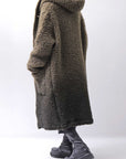 【NOSTRASANTISSIMA】 UNISEX VIRGIN BOA KNIT HOODED COAT_KHAKI BROWN