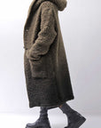 【NOSTRASANTISSIMA】 UNISEX VIRGIN BOA KNIT HOODED COAT_KHAKI BROWN
