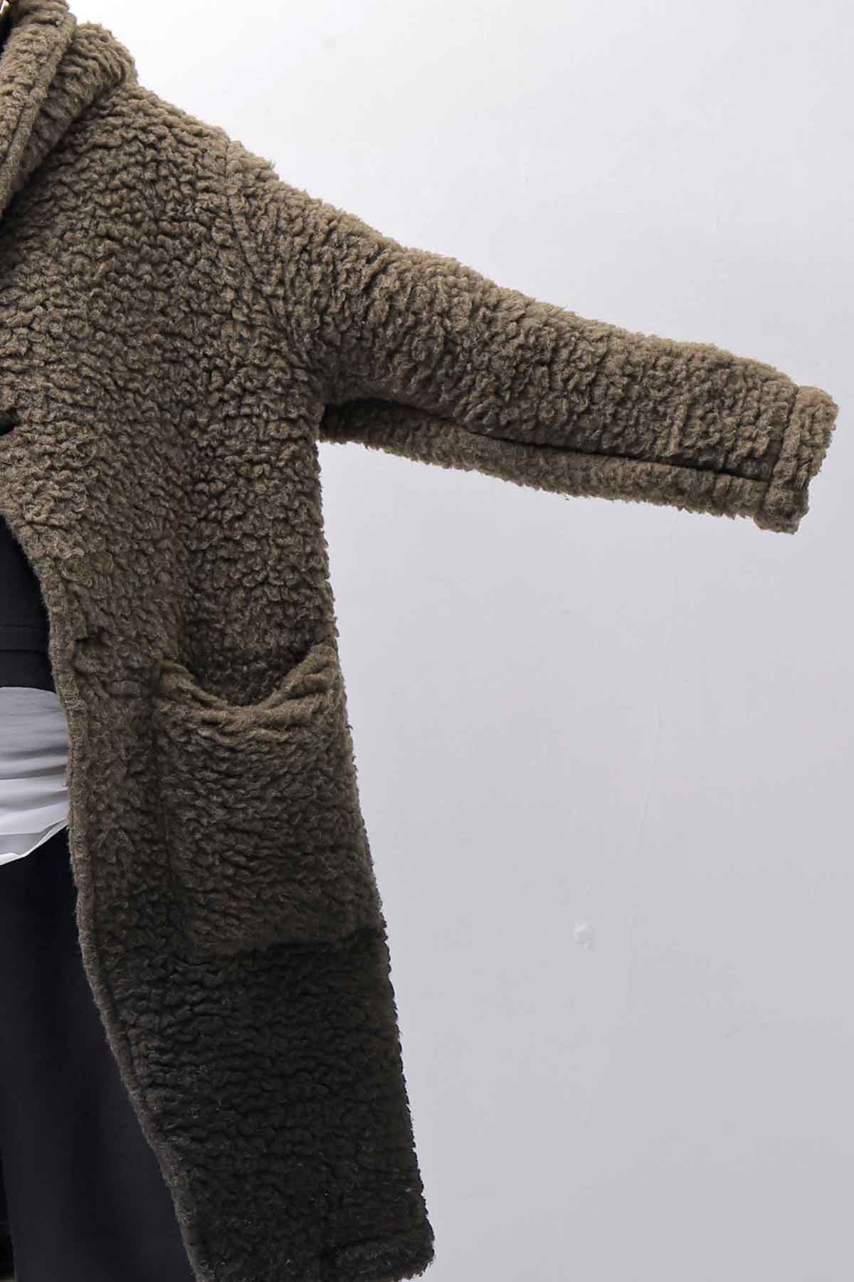 【NOSTRASANTISSIMA】 UNISEX VIRGIN BOA KNIT HOODED COAT_KHAKI BROWN