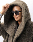 【NOSTRASANTISSIMA】 UNISEX VIRGIN BOA KNIT HOODED COAT_KHAKI BROWN