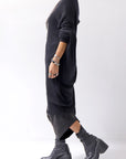 【RUNDHOLZ】 MERINO WOOL JERSEY W LAYERED ASYMMETRY LONG TOPS 118 0502_BLACK